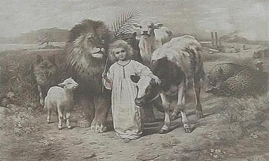 Lamb lies down with the lion and the little child leading them